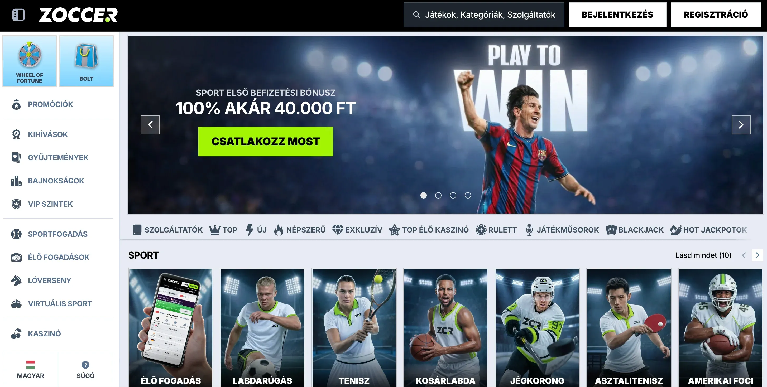 The Zoccer Casino homepage