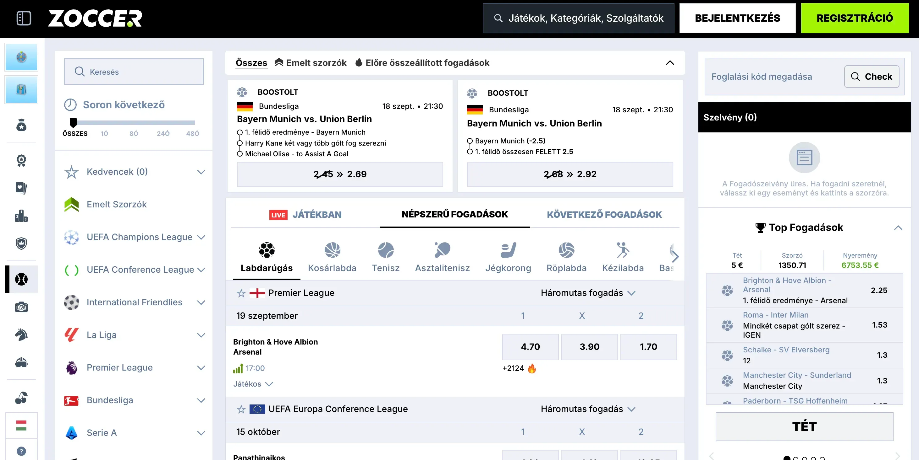 Live betting at Zoccer